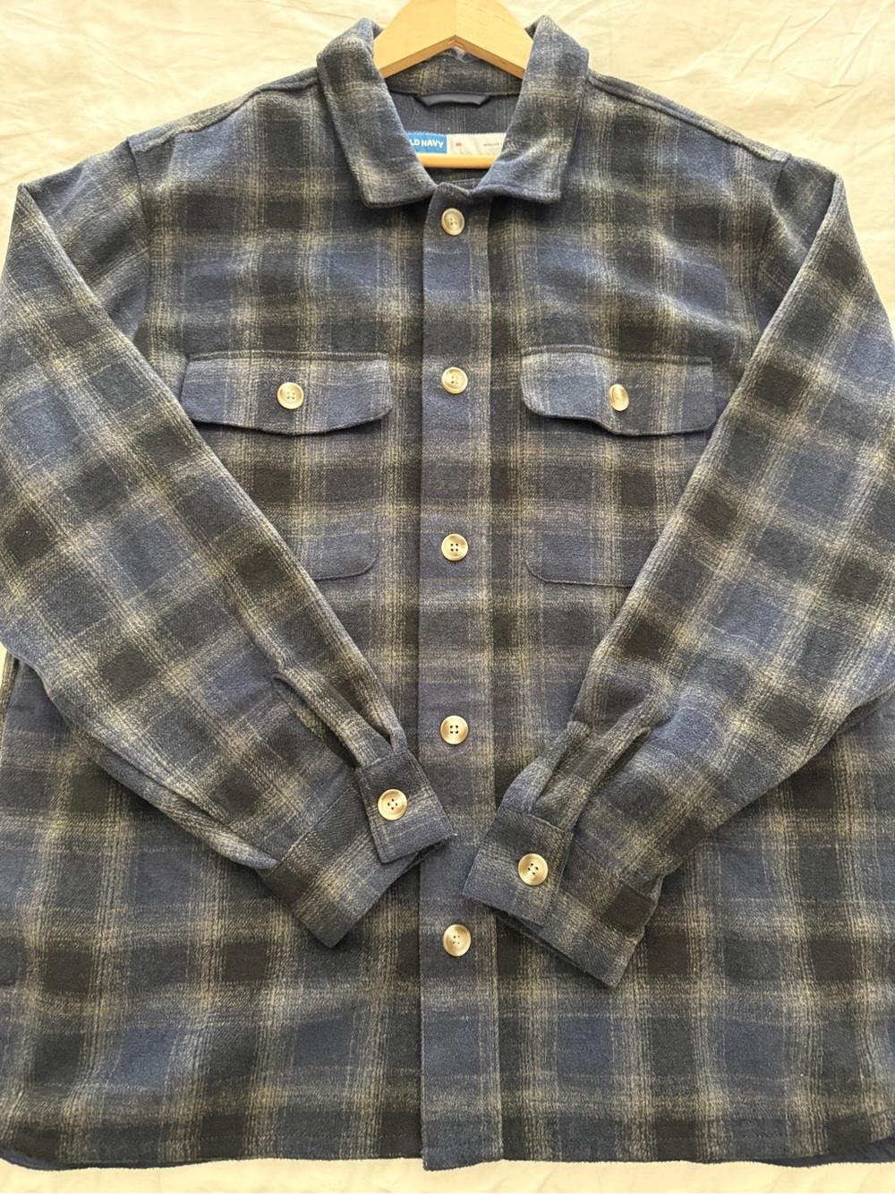 Old Navy Men's Blue Plaid Button-Up Shirt Jacket